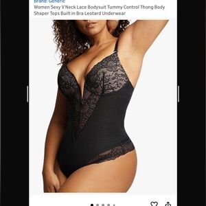 Sz S $53 retail on Amazon Black Lace V-Neck Bodysuit/tummy control/thong/NIP